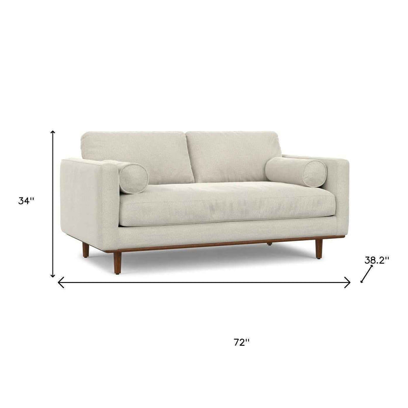 72" Cream Fabric Sofa With Brown Legs