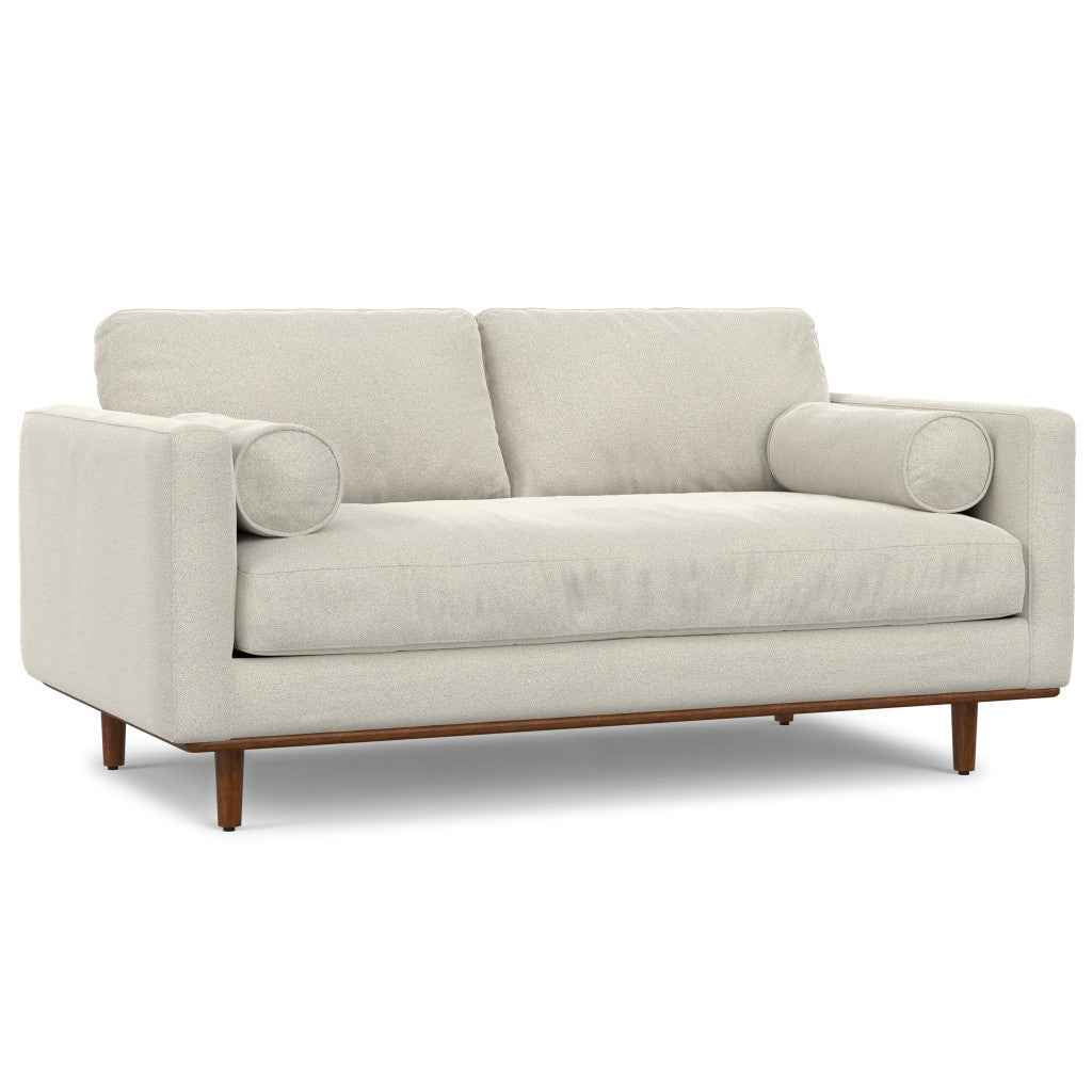 72" Cream Fabric Sofa With Brown Legs