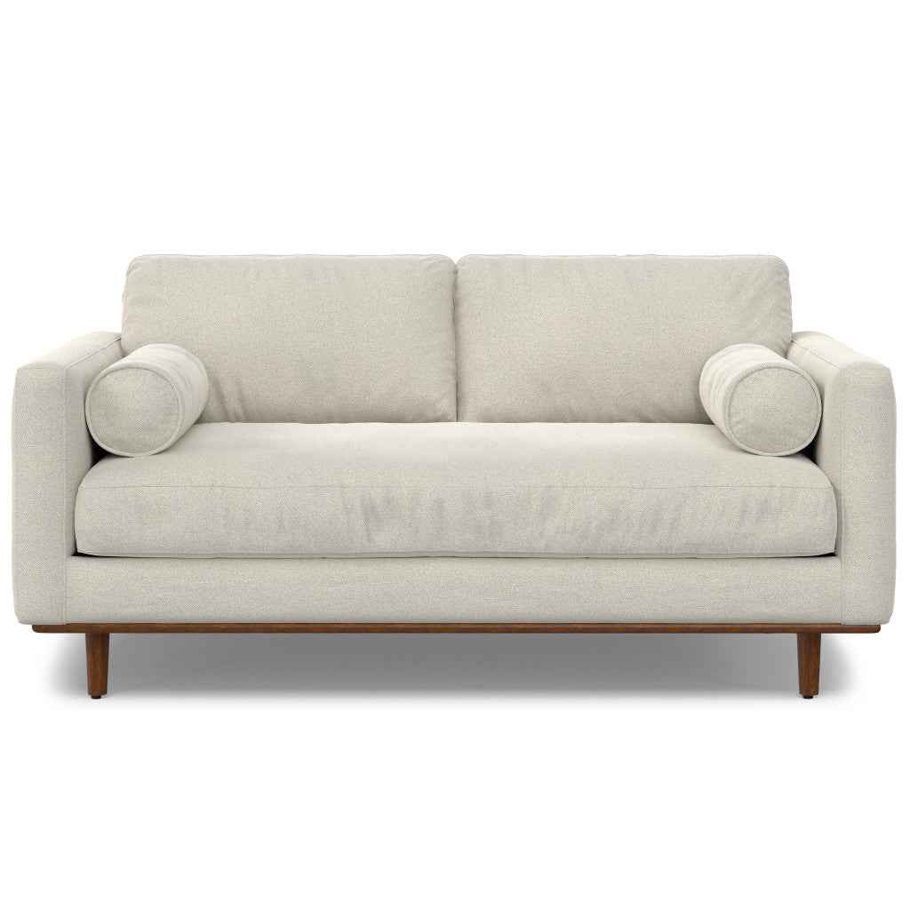 72" Cream Fabric Sofa With Brown Legs