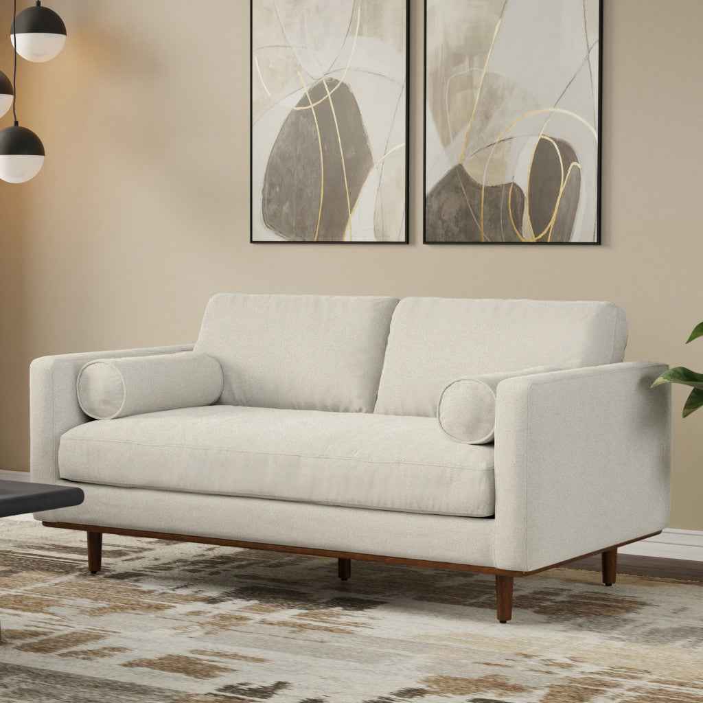 72" Cream Fabric Sofa With Brown Legs