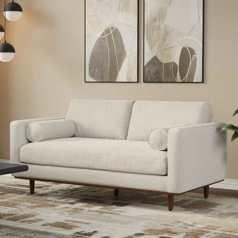72" Cream Fabric Sofa With Brown Legs
