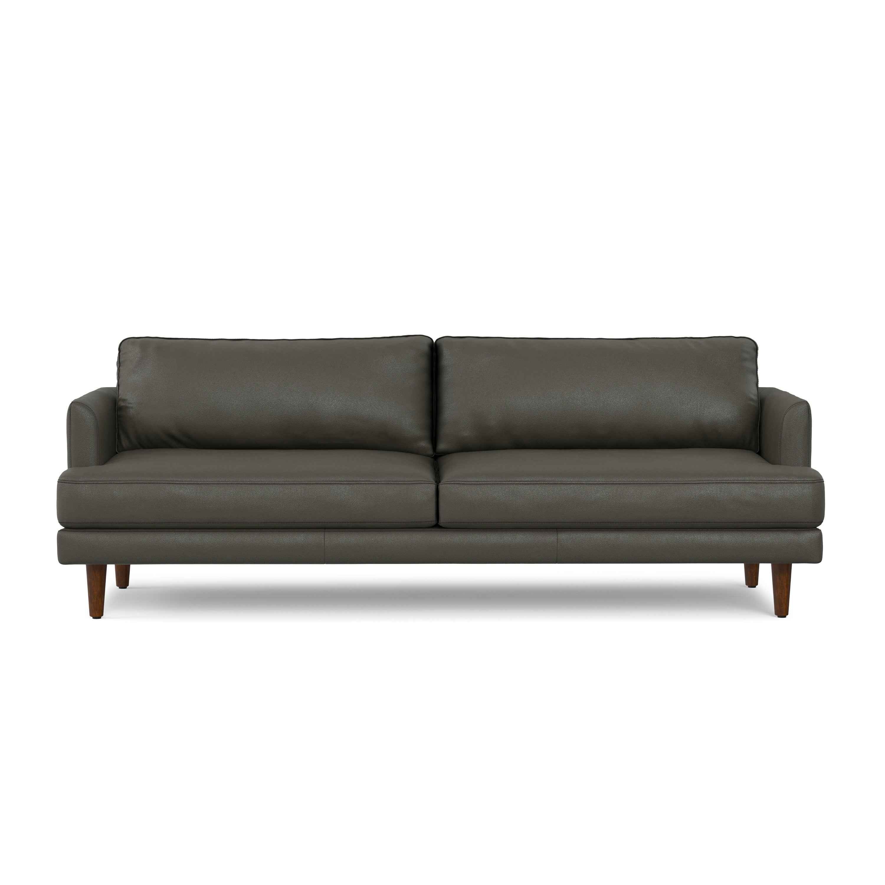90" Black Leather Sofa With Brown Legs