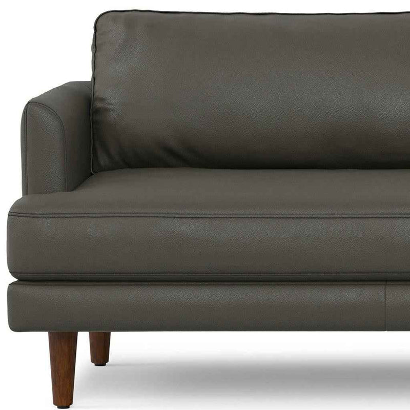 90" Black Leather Sofa With Brown Legs