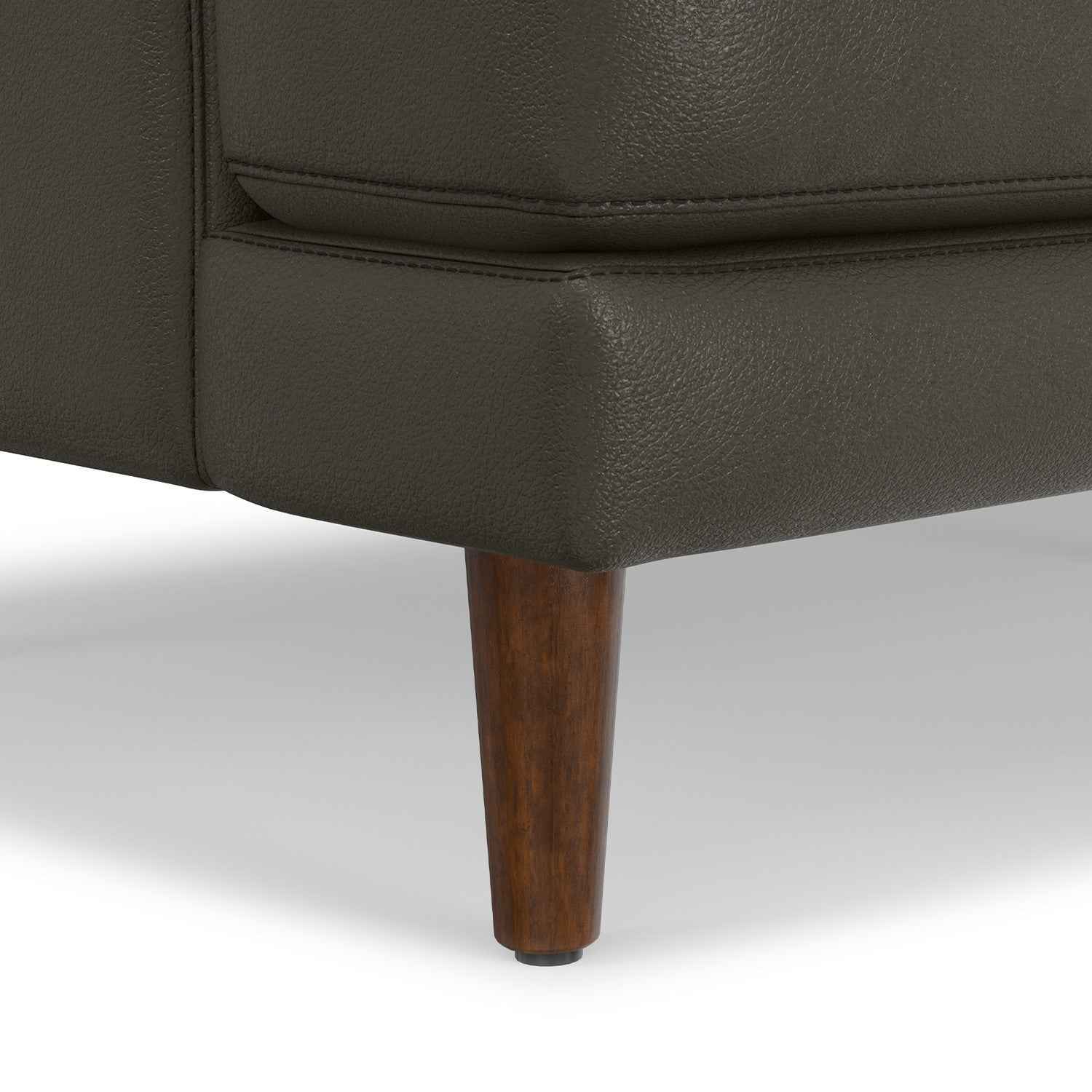 90" Black Leather Sofa With Brown Legs