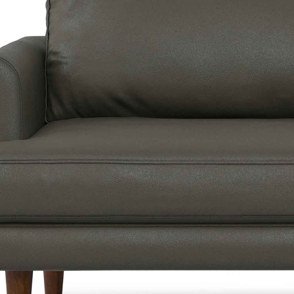 90" Black Leather Sofa With Brown Legs