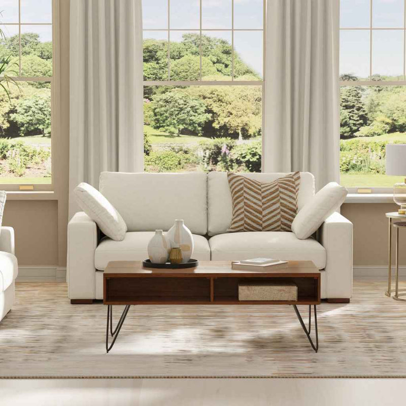 78" Cream Fabric Sofa With Brown Legs