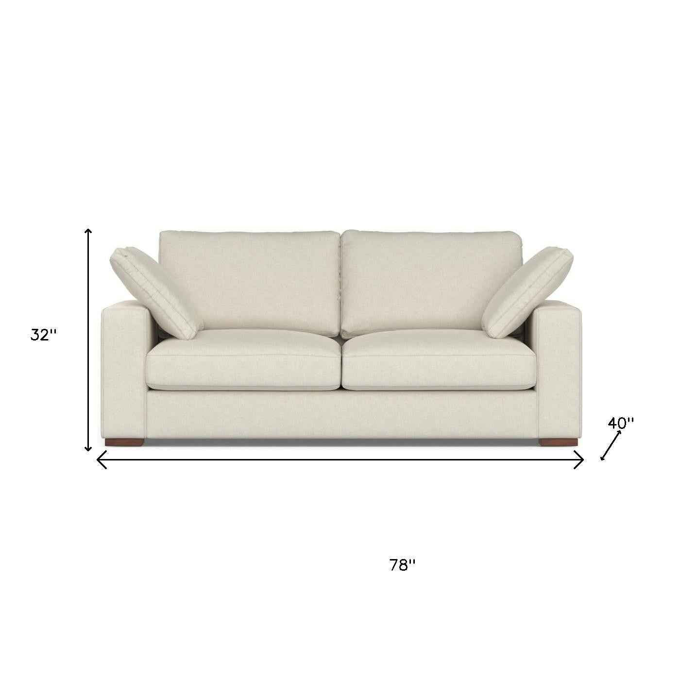 78" Cream Fabric Sofa With Brown Legs