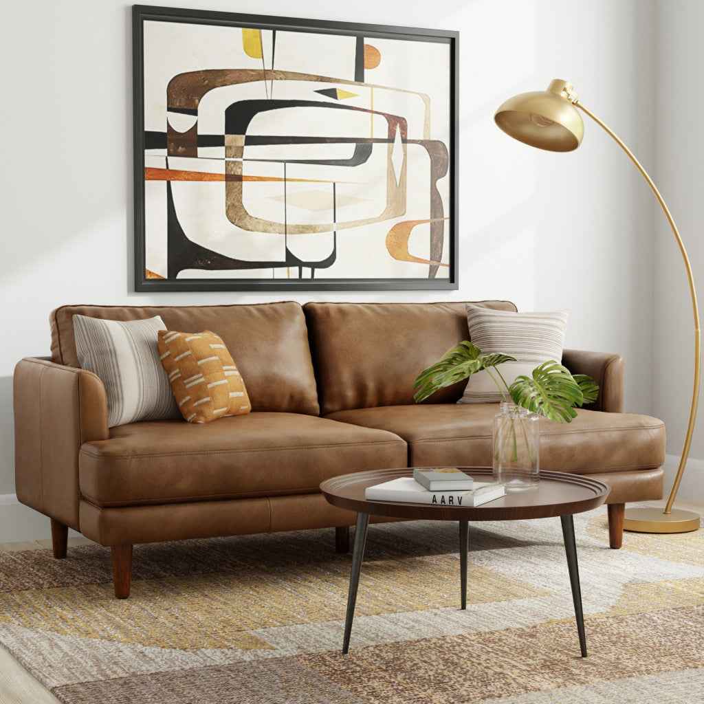 76" Brown Leather Sofa