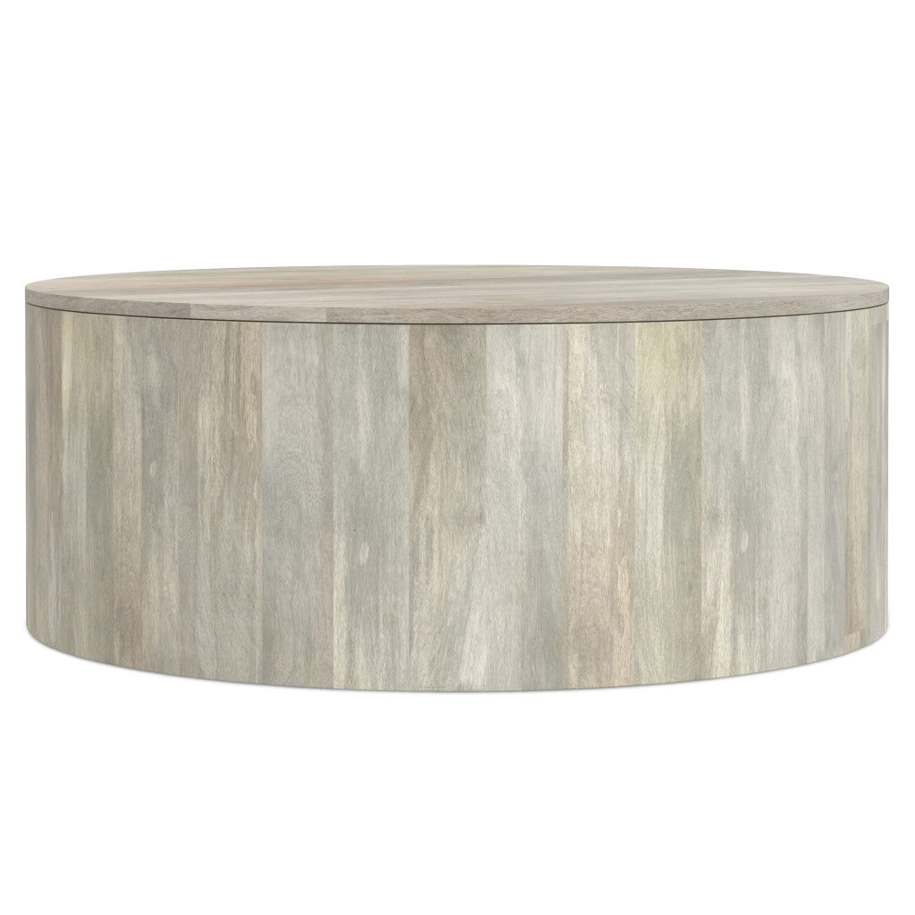 36" White Solid Wood Round Drum Coffee Table - Living Room