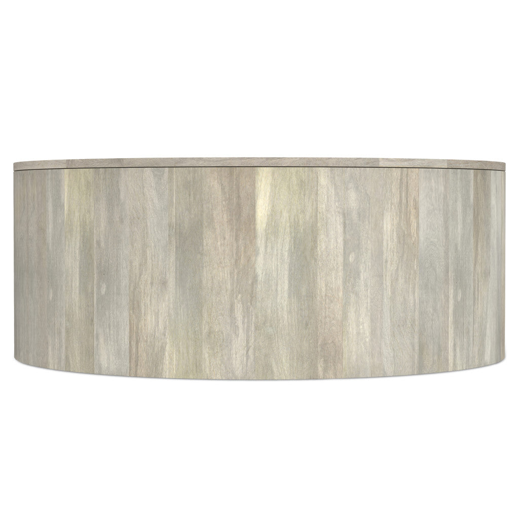 36" White Solid Wood Round Drum Coffee Table - Living Room