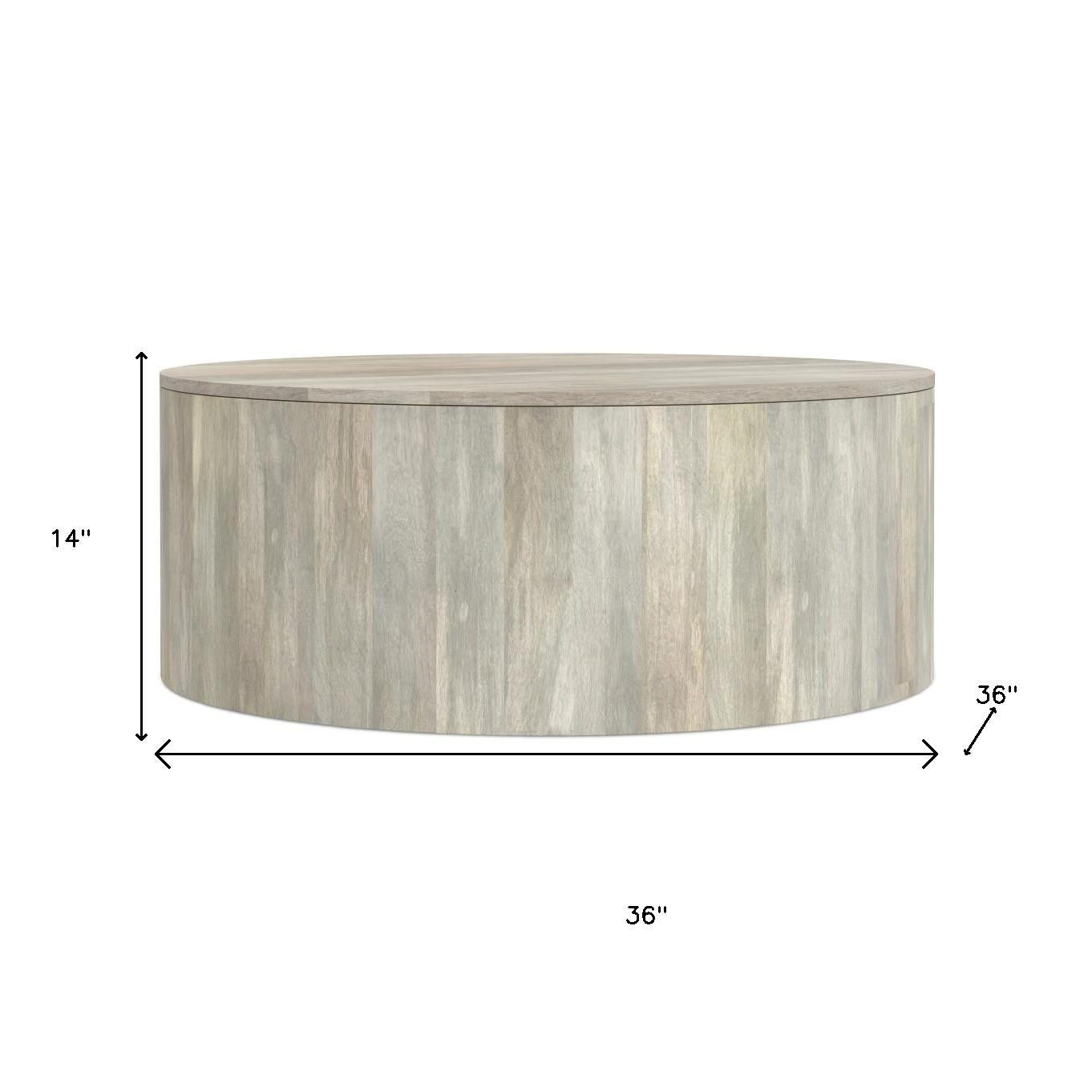 36" White Solid Wood Round Drum Coffee Table - Living Room