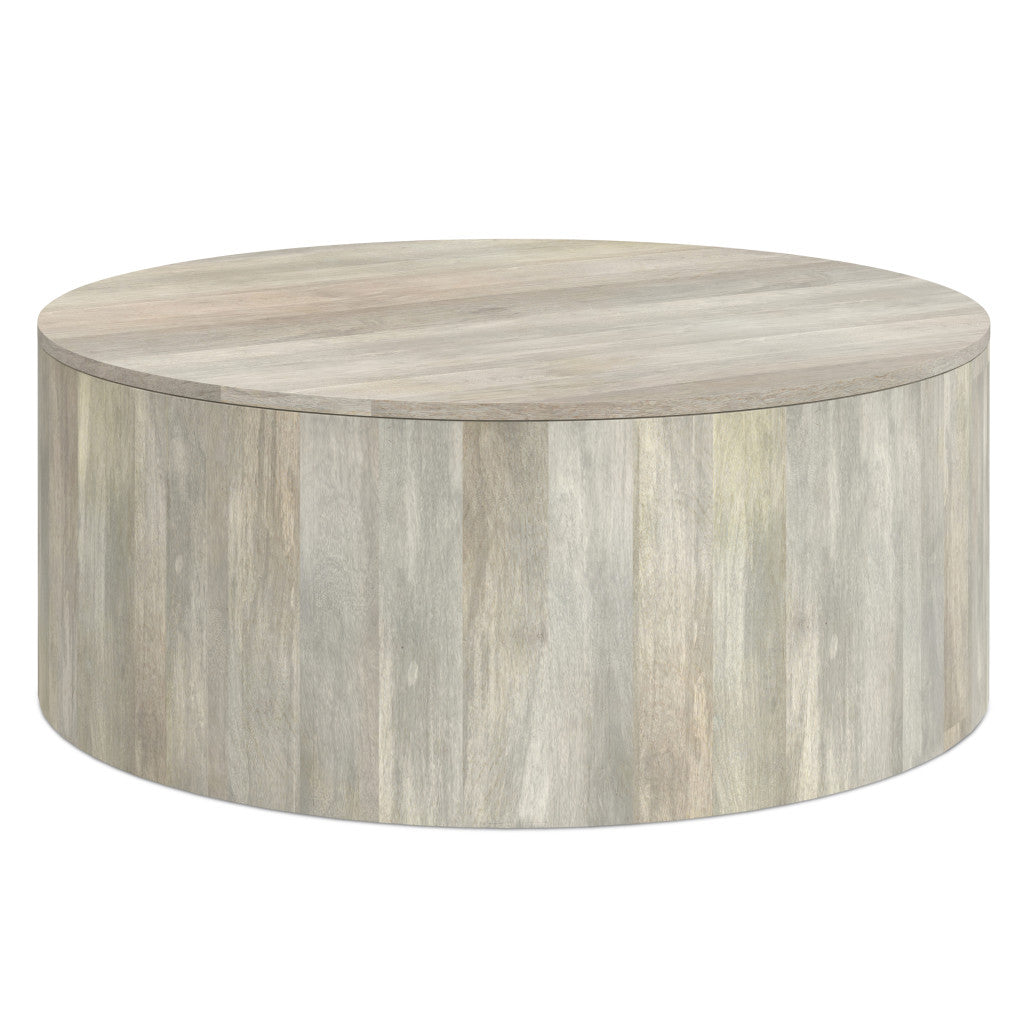 36" White Solid Wood Round Drum Coffee Table - Living Room