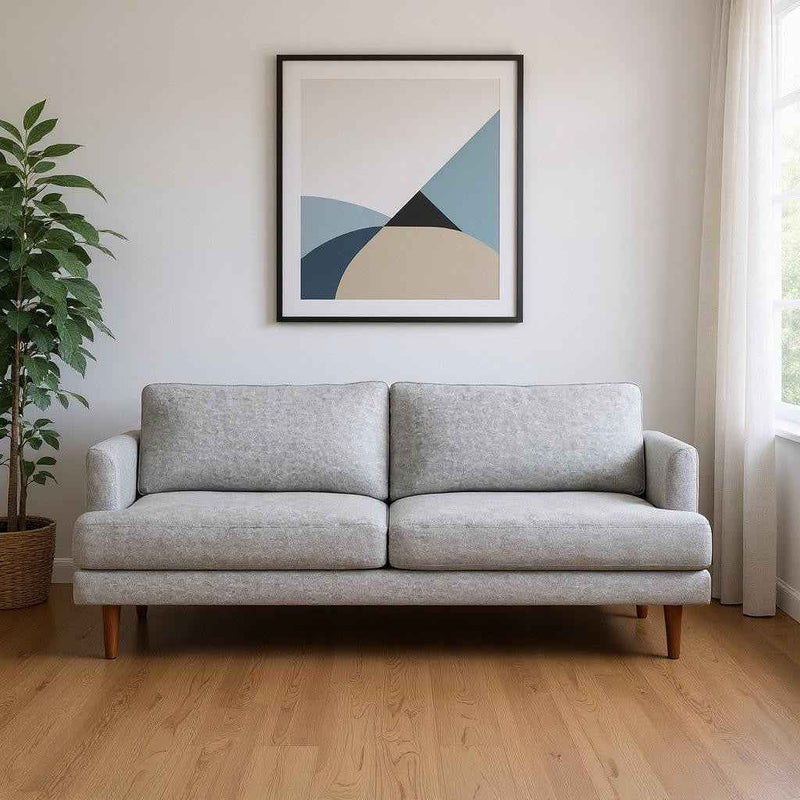 76" Gray Fabric Sofa With Brown Legs