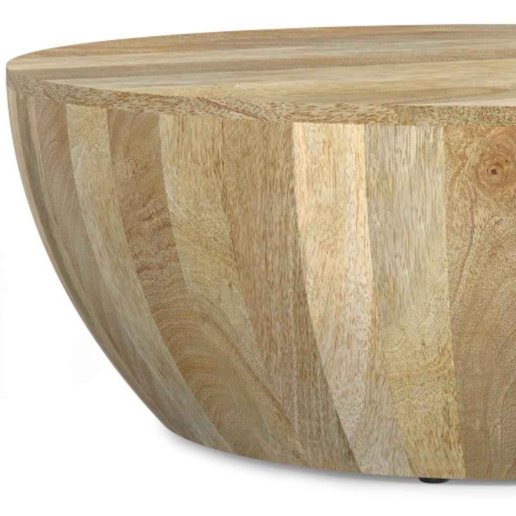 34" Natural Solid Wood Round Solid Coffee Table