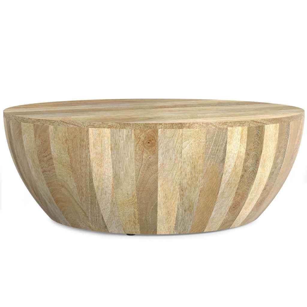 34" Natural Solid Wood Round Solid Coffee Table