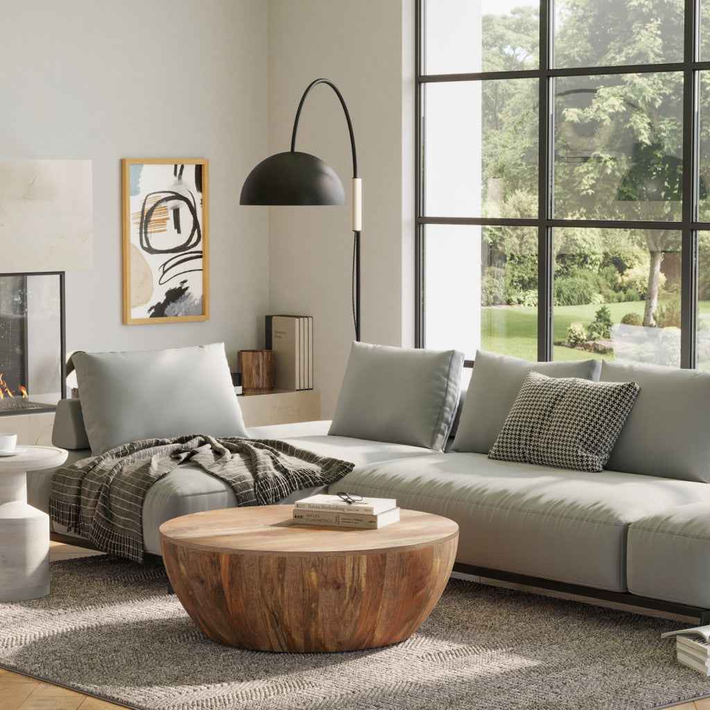 34" Natural Solid Wood Round Solid Coffee Table