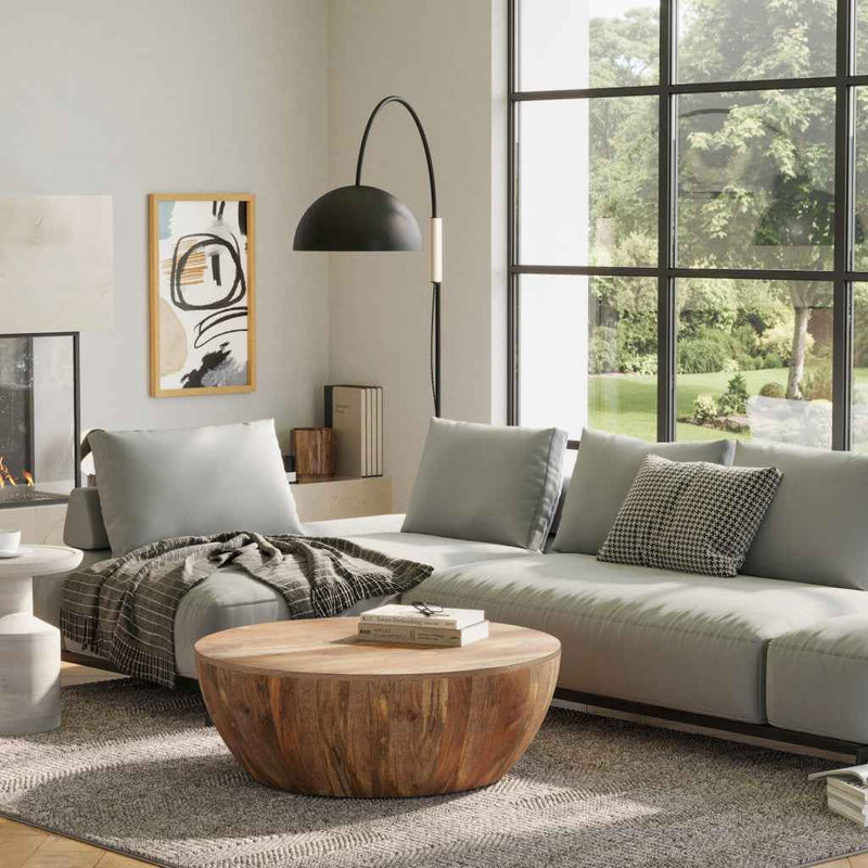 34" Natural Solid Wood Round Solid Coffee Table