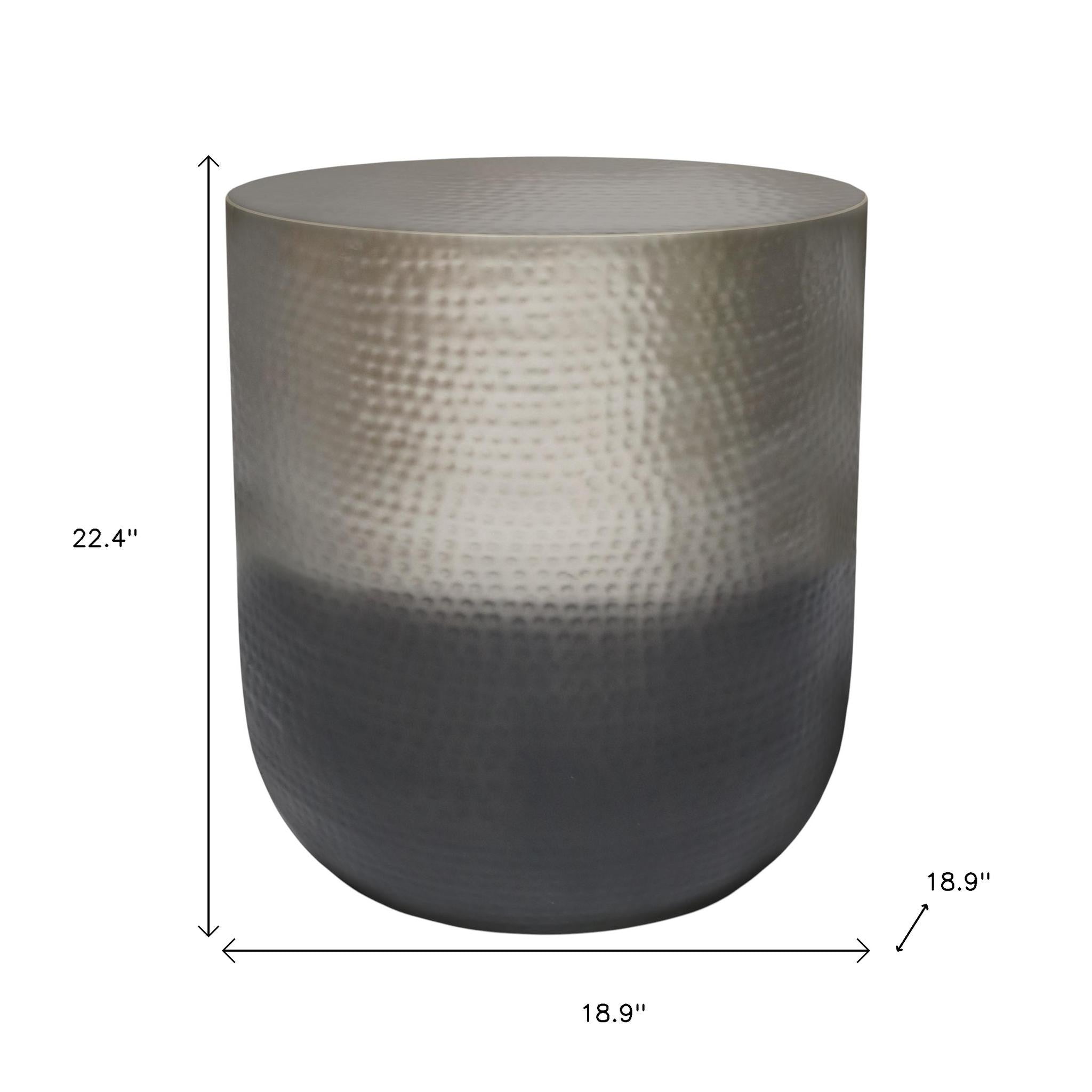 22" Glossy Silver Iron Round End Table - Living Room