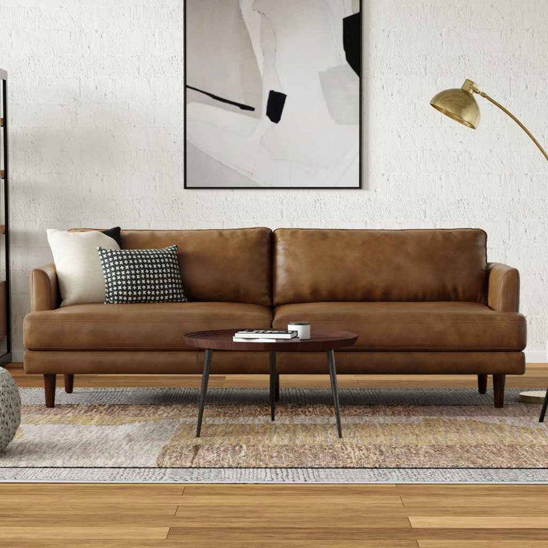 90" Brown Leather Sofa
