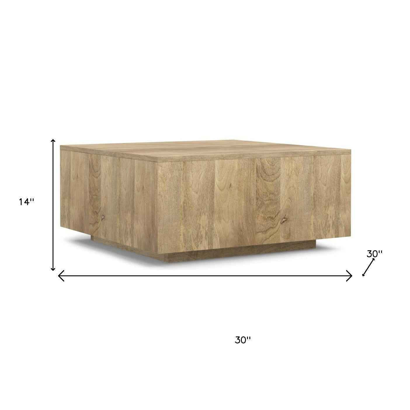 30" Natural Solid Wood Square Solid Coffee Table