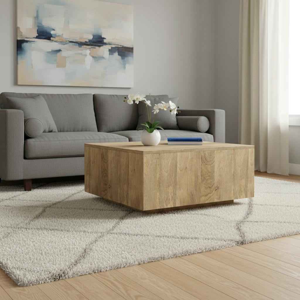30" Natural Solid Wood Square Solid Coffee Table