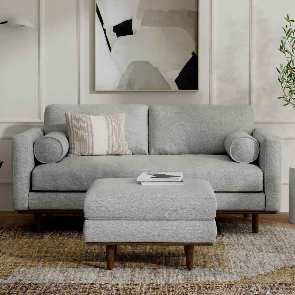 72" Gray Fabric Sofa With Brown Legs
