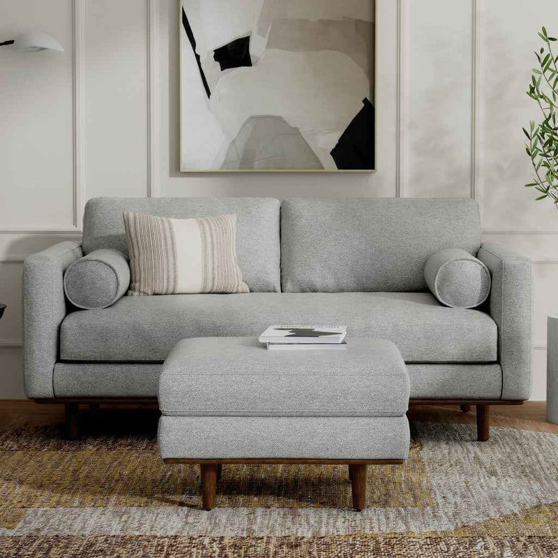 72" Gray Fabric Sofa With Brown Legs