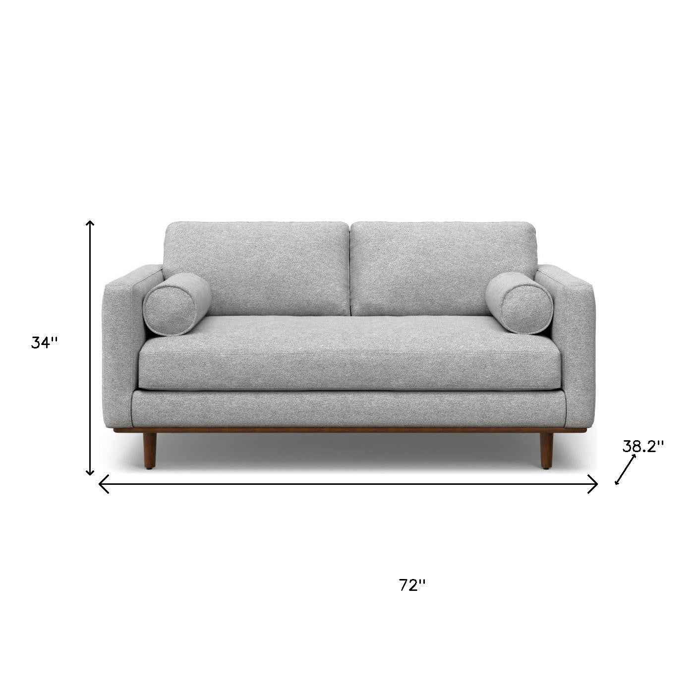 72" Gray Fabric Sofa With Brown Legs