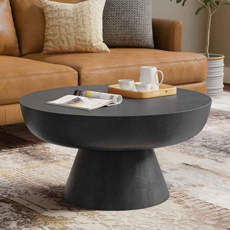30" Black Aluminum Round Solid Coffee Table