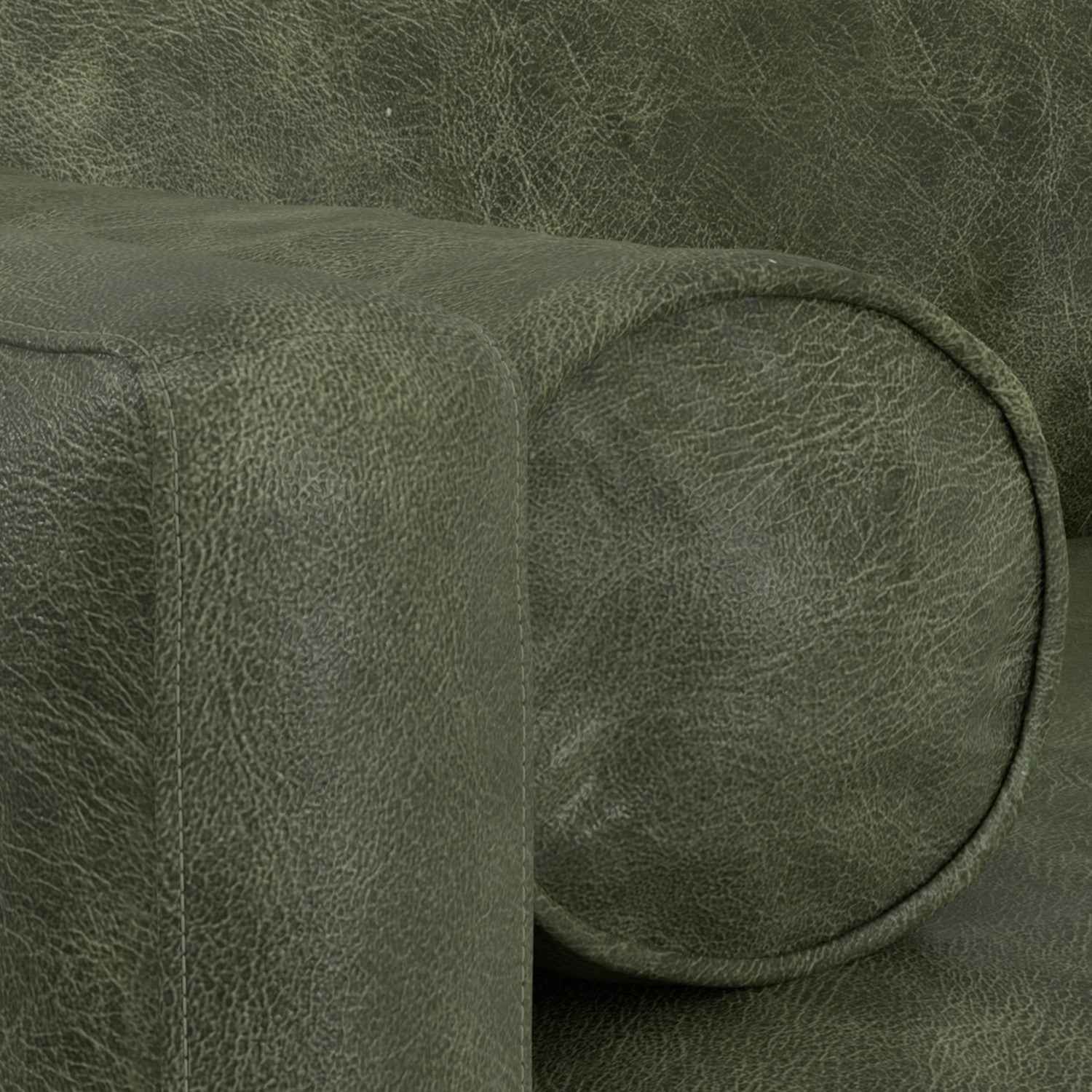 89" Moss Green Leather Sofa With Brown Legs