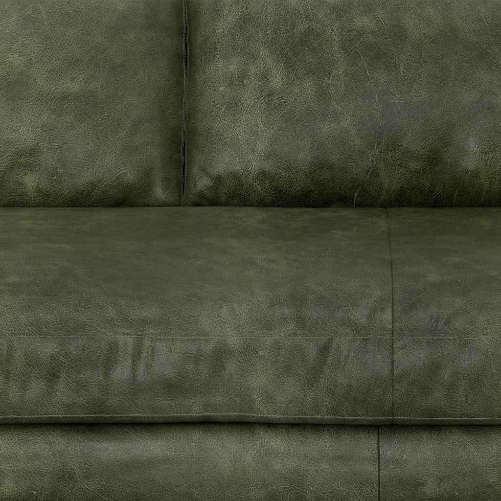 89" Moss Green Leather Sofa With Brown Legs