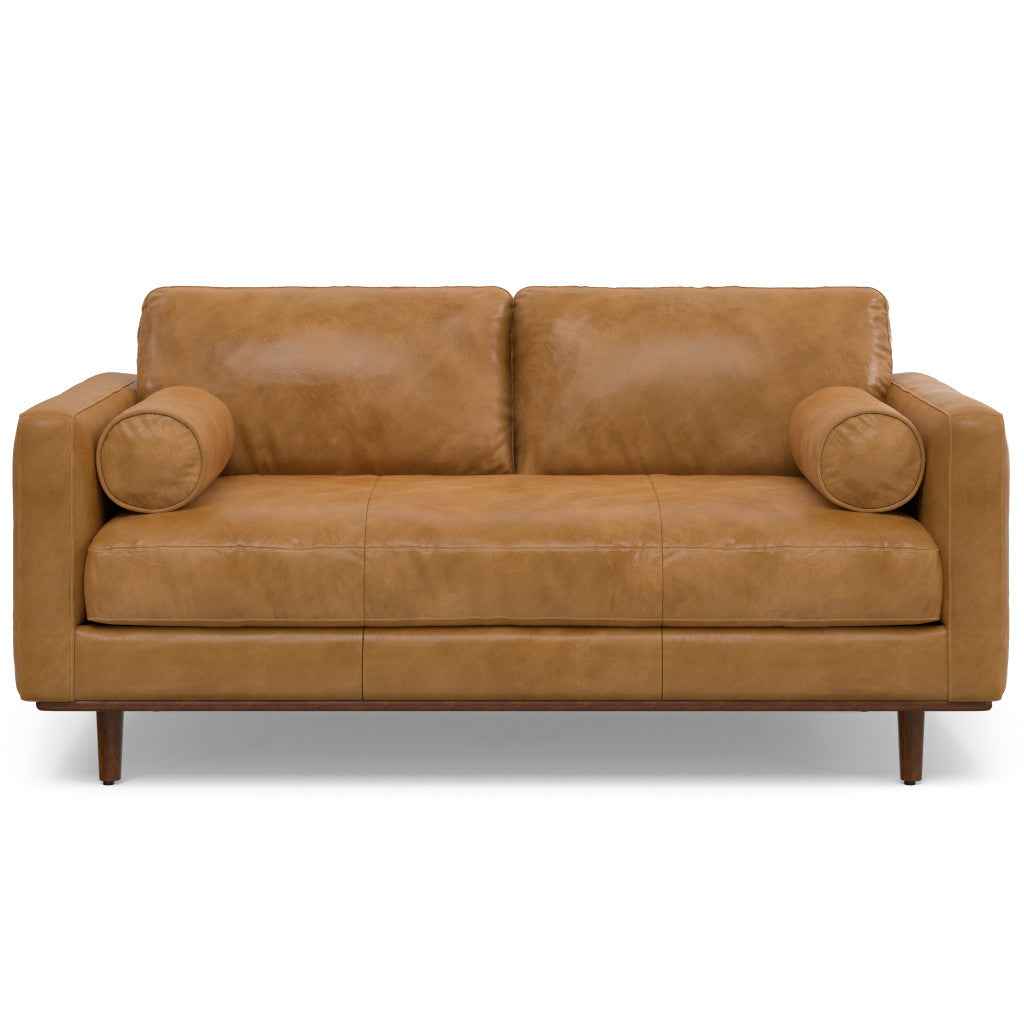 72" Sienna Leather Sofa With Brown Legs