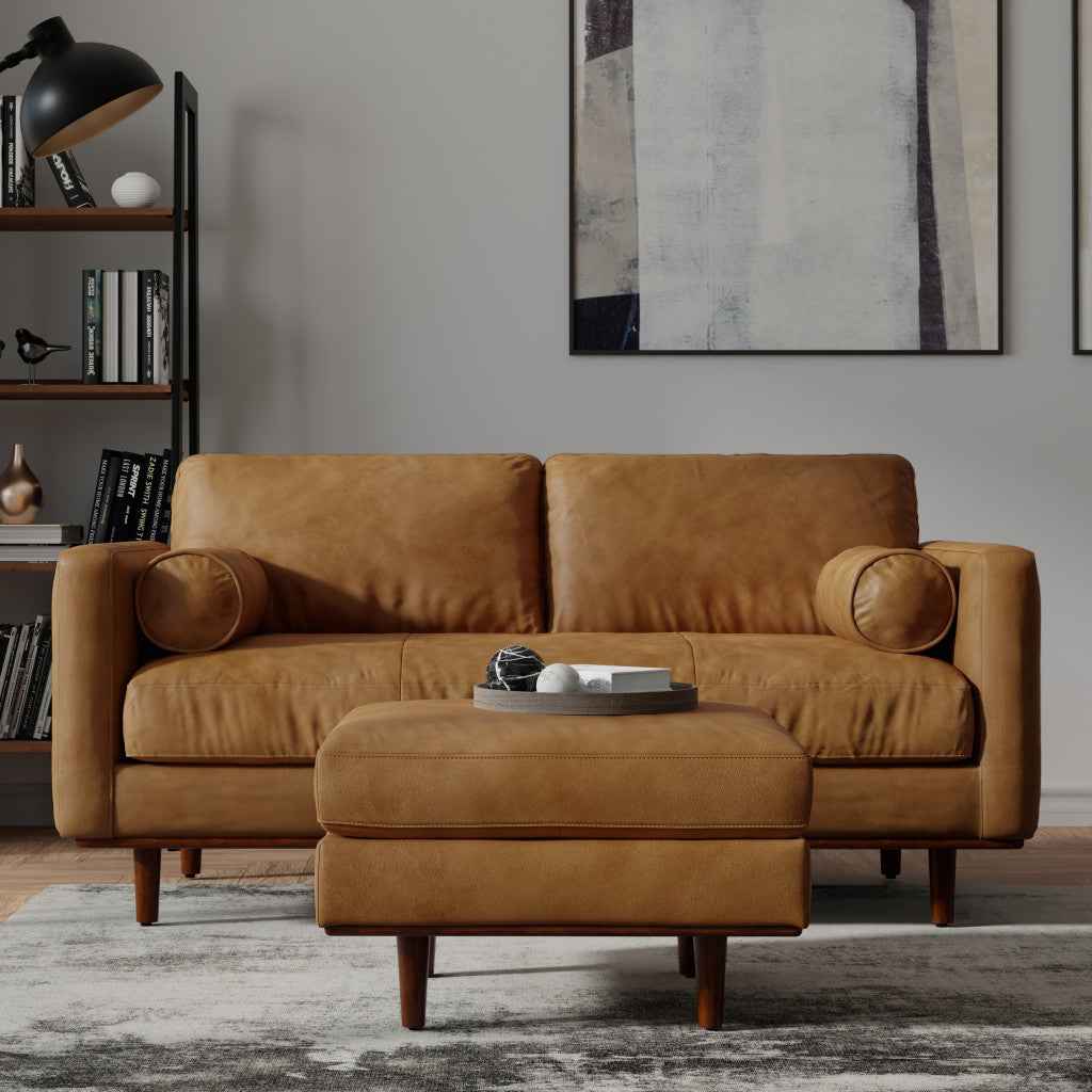 72" Sienna Leather Sofa With Brown Legs