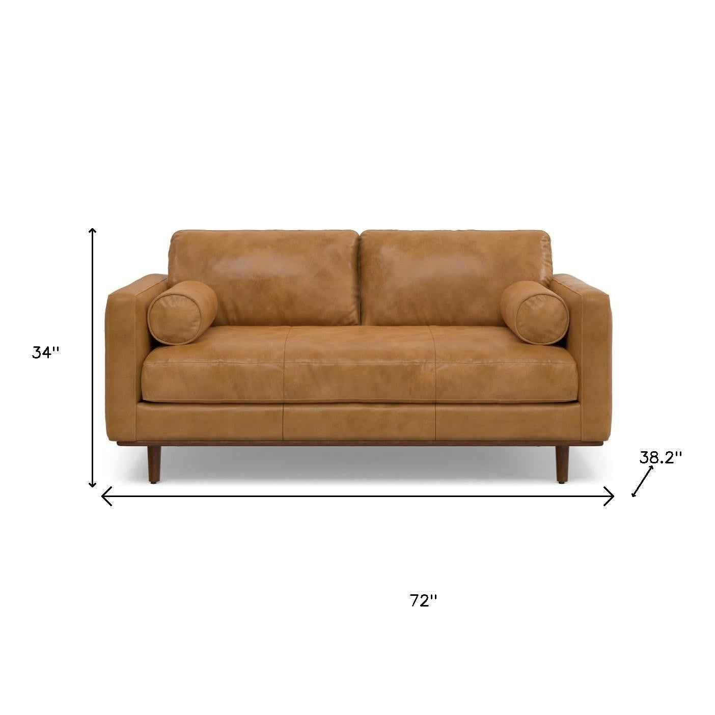 72" Sienna Leather Sofa With Brown Legs