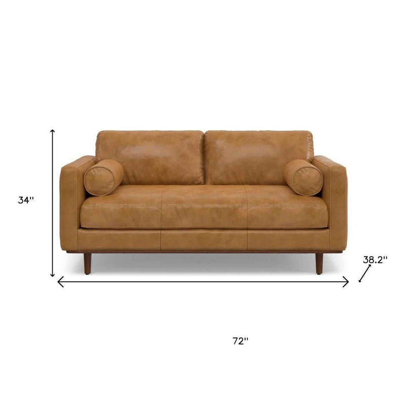 72" Sienna Leather Sofa With Brown Legs