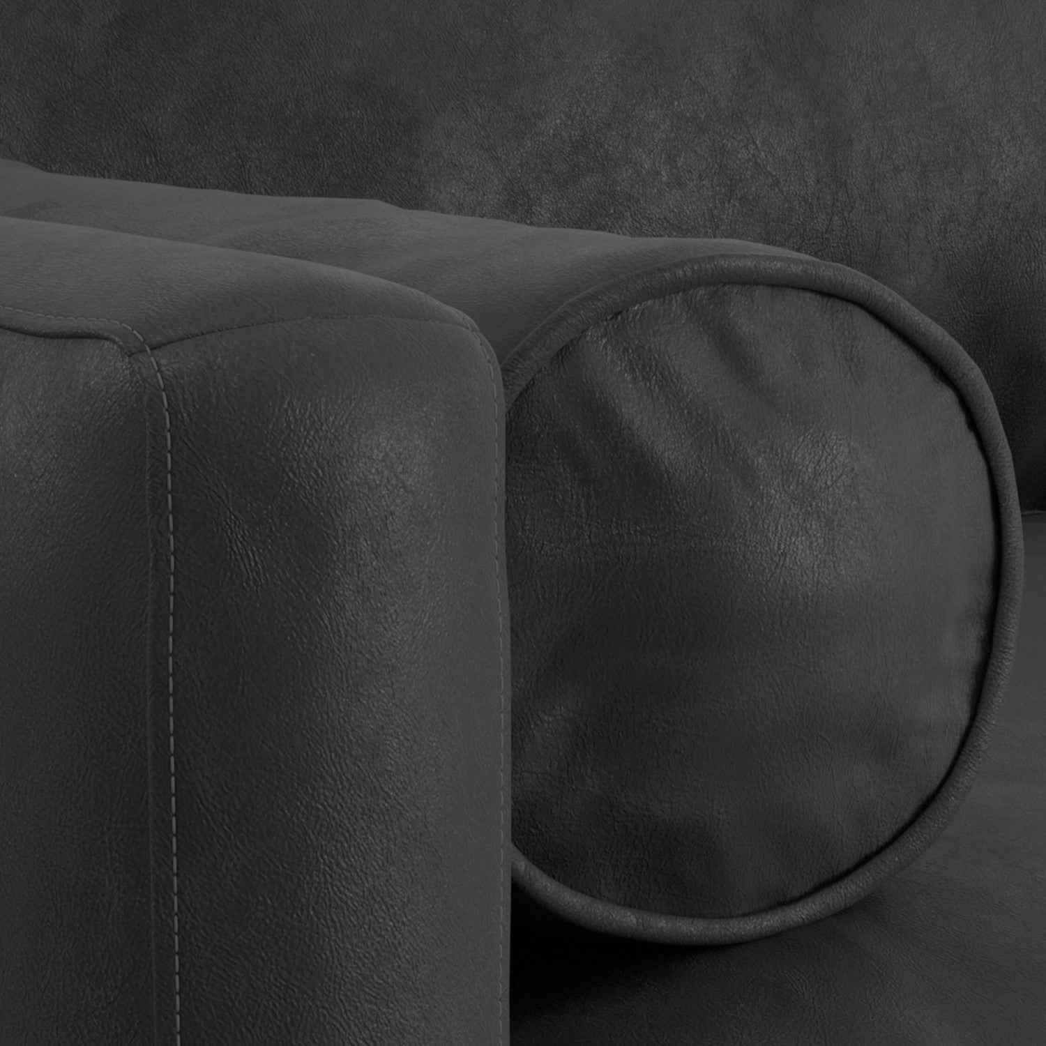 72" Black Leather Sofa With Brown Legs