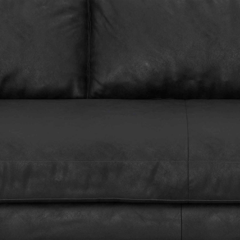 72" Black Leather Sofa With Brown Legs