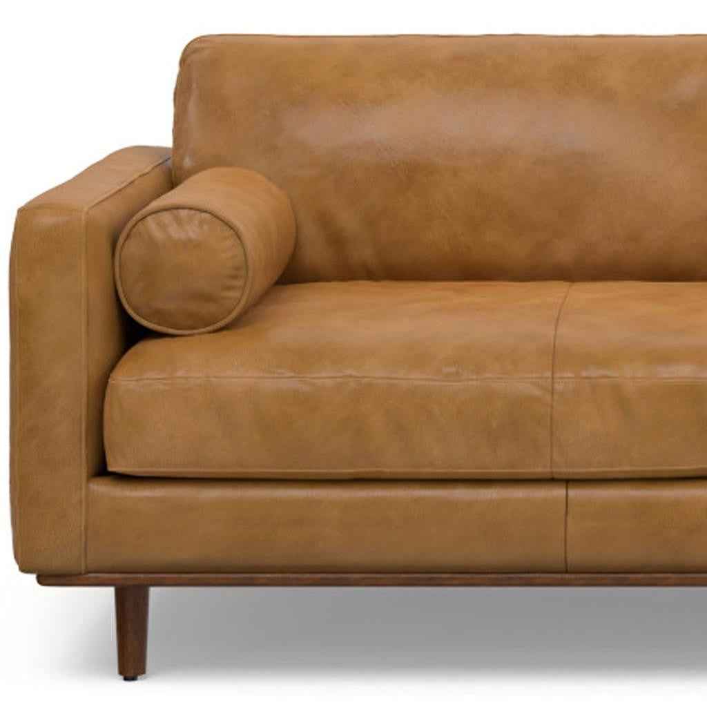89" Sienna Leather Sofa With Brown Legs