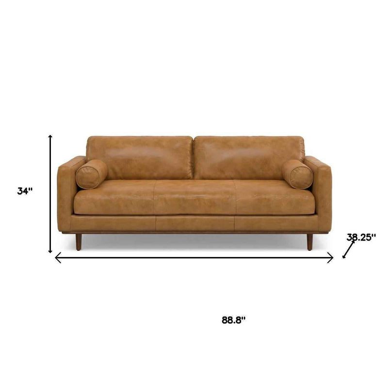 89" Sienna Leather Sofa With Brown Legs