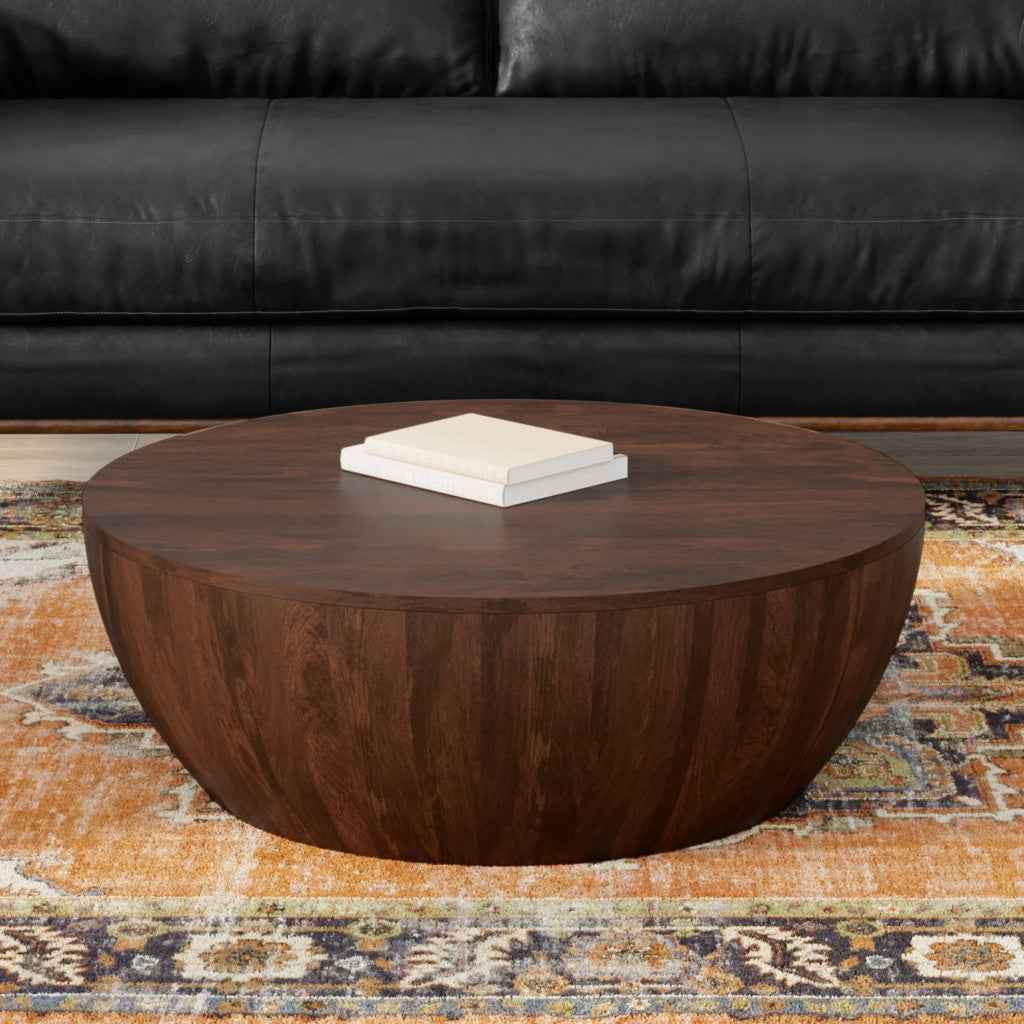 34" Brown Solid Wood Round Solid Coffee Table