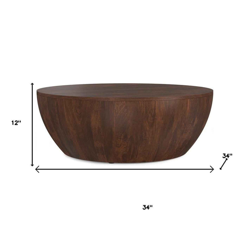34" Brown Solid Wood Round Solid Coffee Table