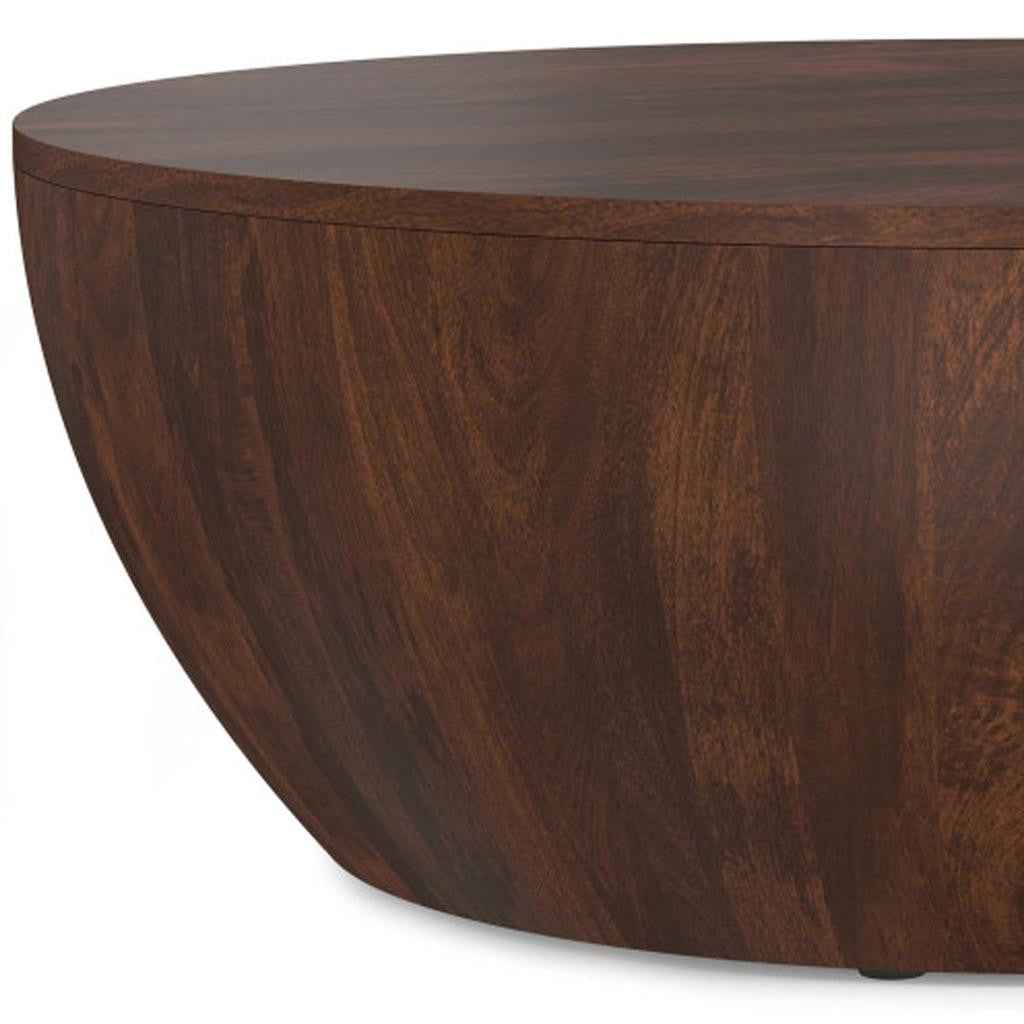 34" Brown Solid Wood Round Solid Coffee Table