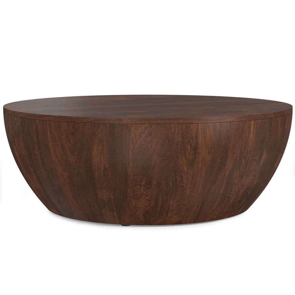 34" Brown Solid Wood Round Solid Coffee Table