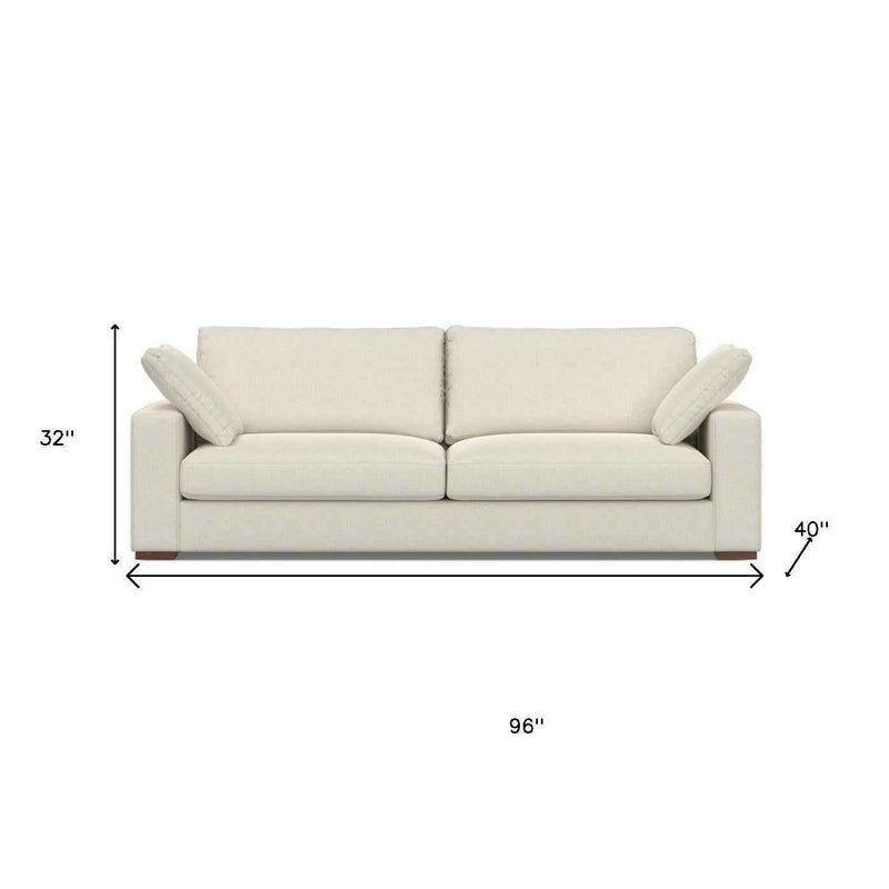 96" Cream Fabric Sofa With Brown Legs