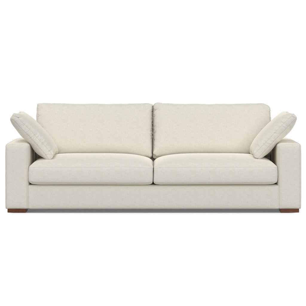 96" Cream Fabric Sofa With Brown Legs