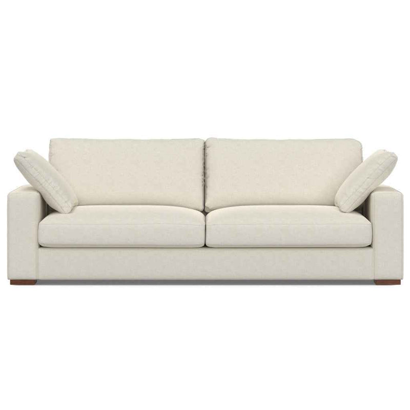 96" Cream Fabric Sofa With Brown Legs