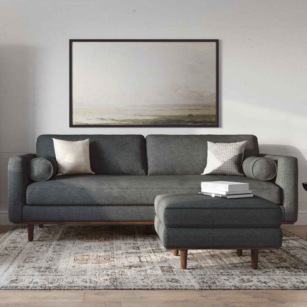 89" Gray Fabric Sofa With Brown Legs
