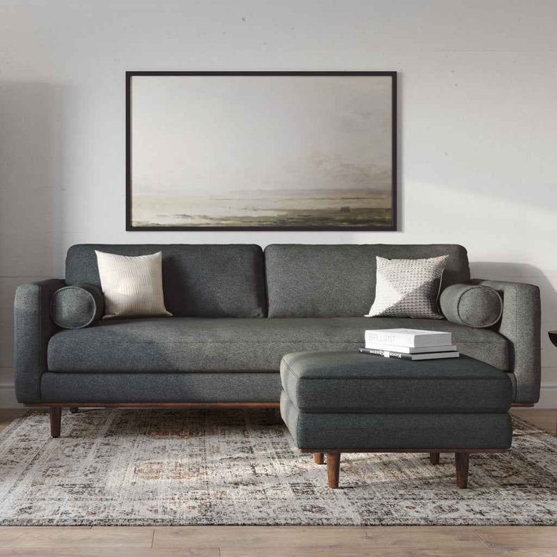 89" Gray Fabric Sofa With Brown Legs