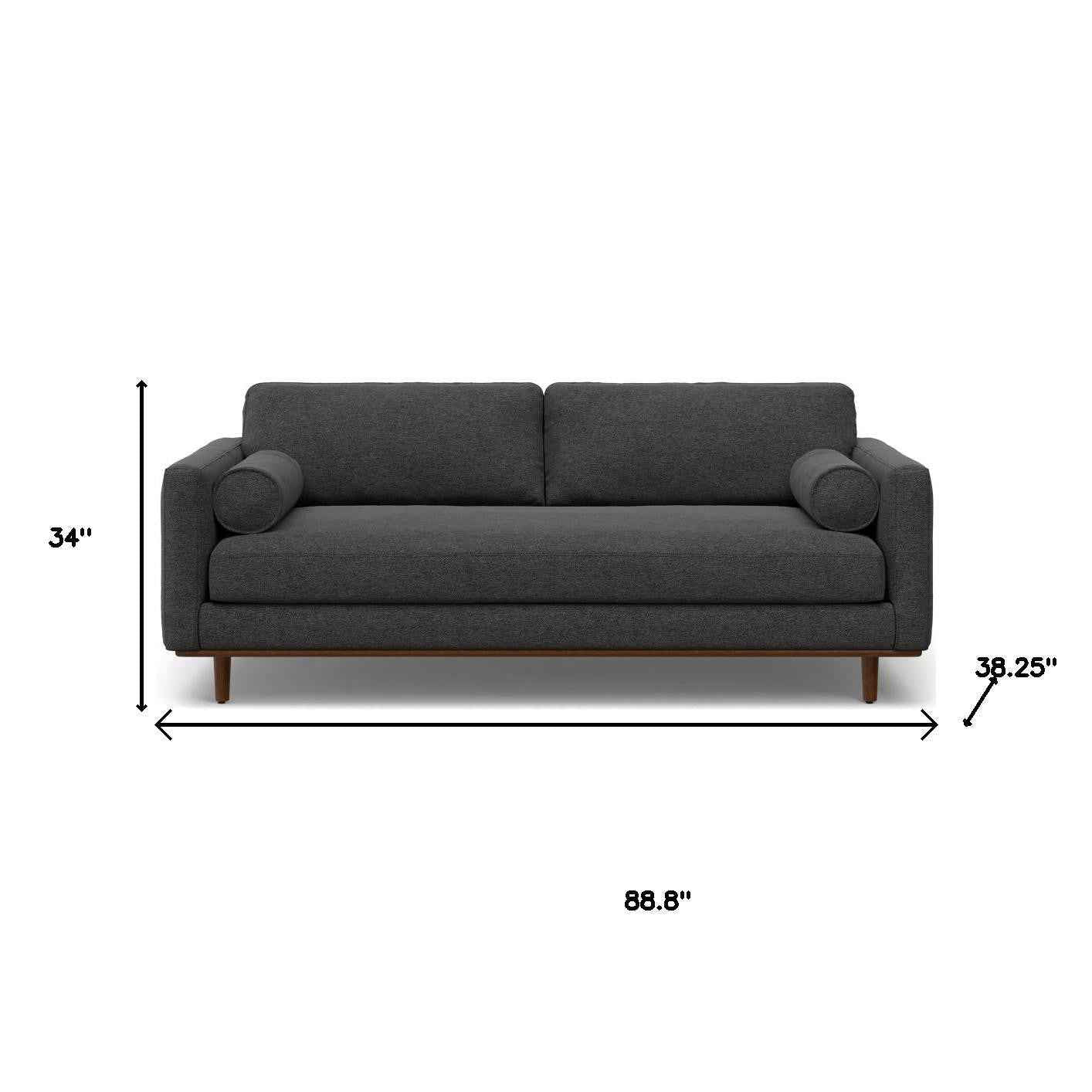 89" Gray Fabric Sofa With Brown Legs