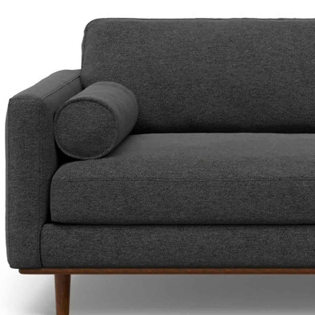 89" Gray Fabric Sofa With Brown Legs